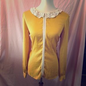 Mustard lace collar blouse